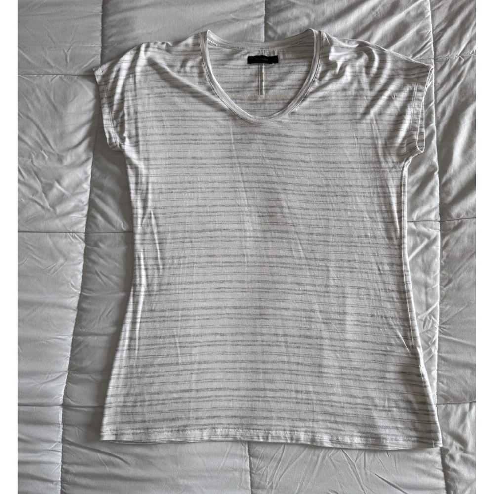 Calvin Klein Jeans CK Ivory Striped Short-Sleeved Capped Sleeve Blouse Medium